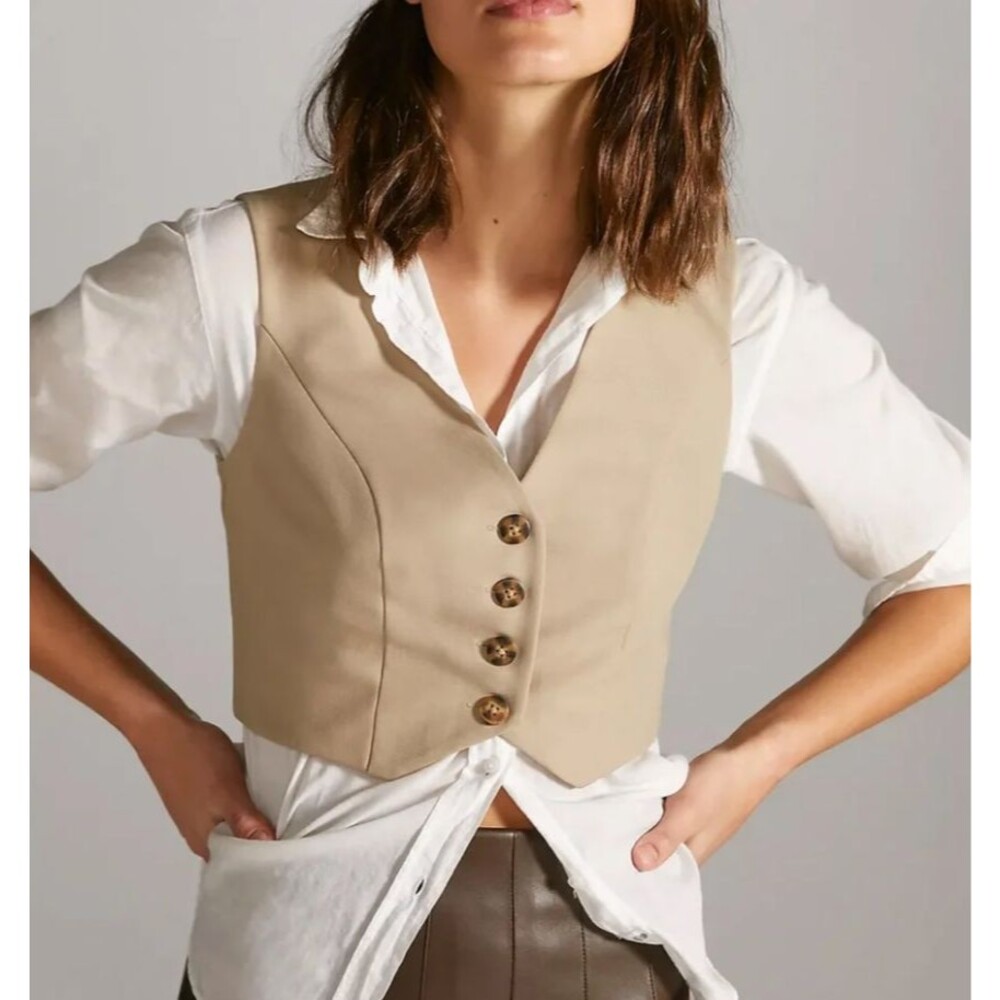 Mare Mare x Anthropologie Crop Length Beige Vest Women's XS